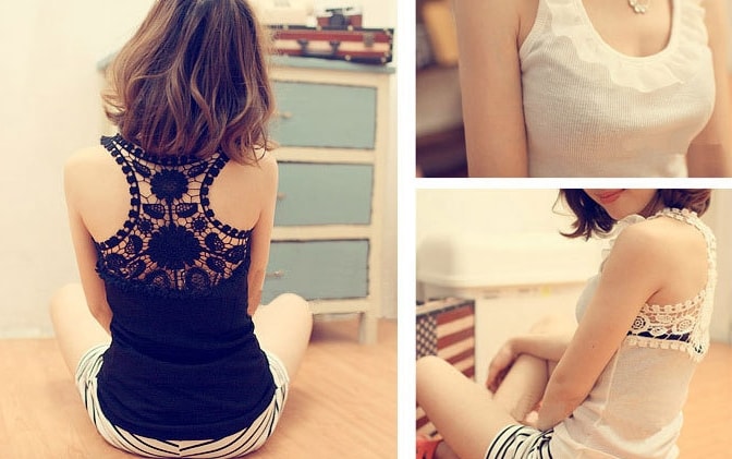 Lace Back Tank-Top Blouse BL3062 Rose Red