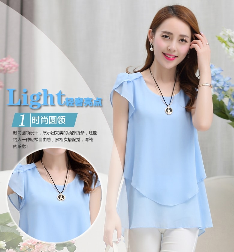 Blouse Chiffon korea BL3067 Sky Blue