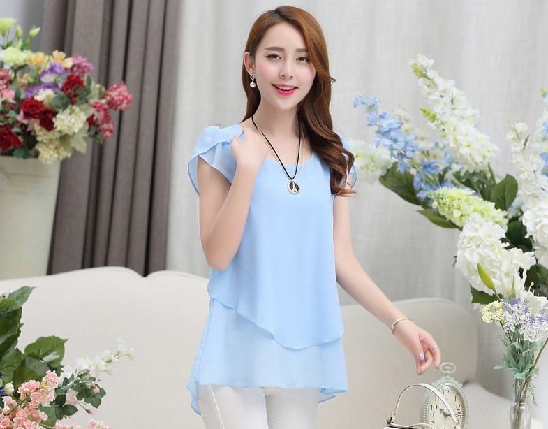 Blouse Chiffon korea BL3067 Sky Blue