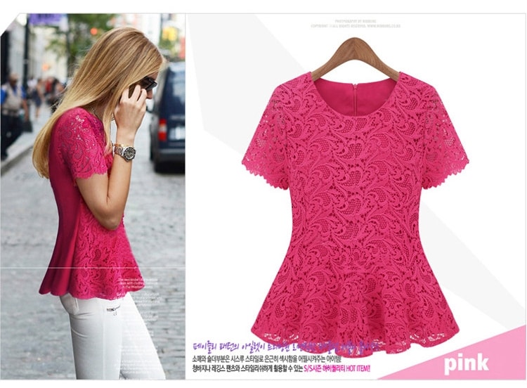 Premium Lace Blouse Import BL3073 Pink