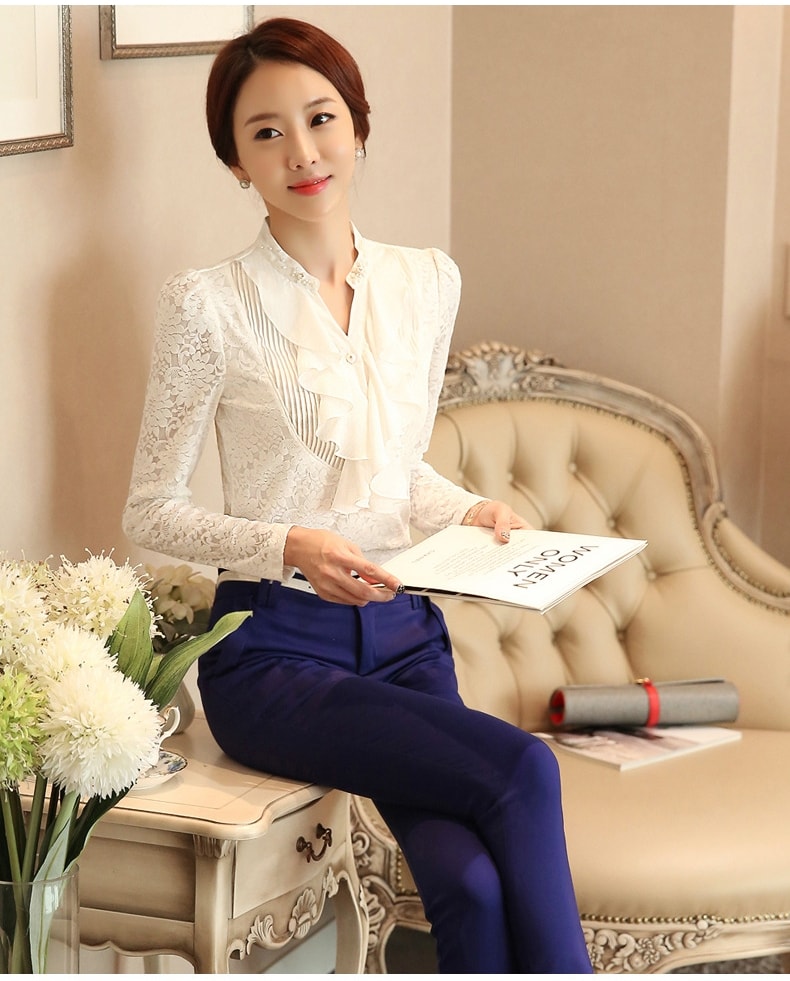 V Neck Korea Blouse Import BL3075 White