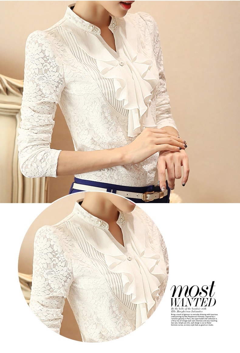 V Neck Korea Blouse Import BL3075 White