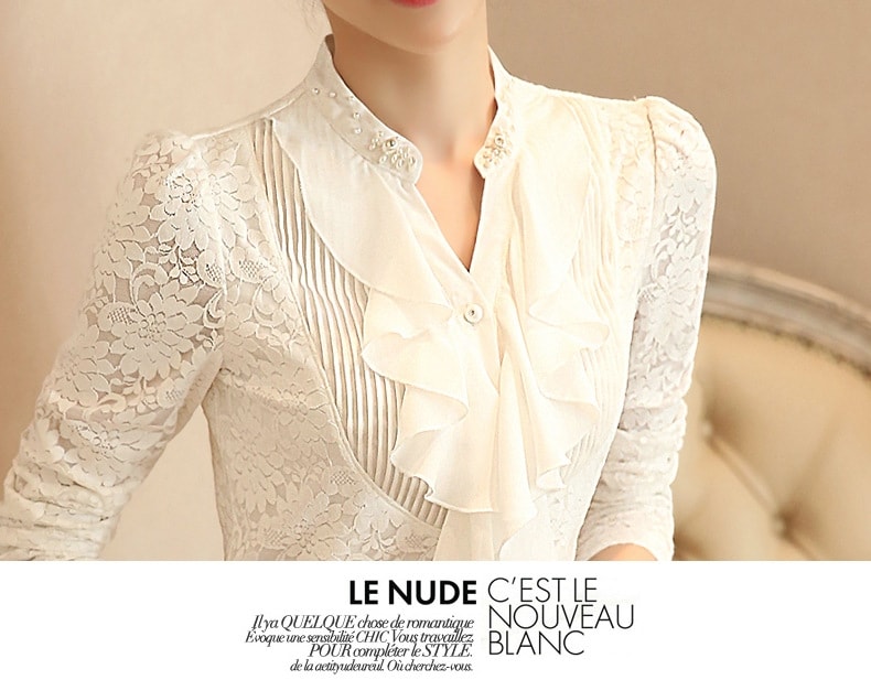 V Neck Korea Blouse Import BL3075 White