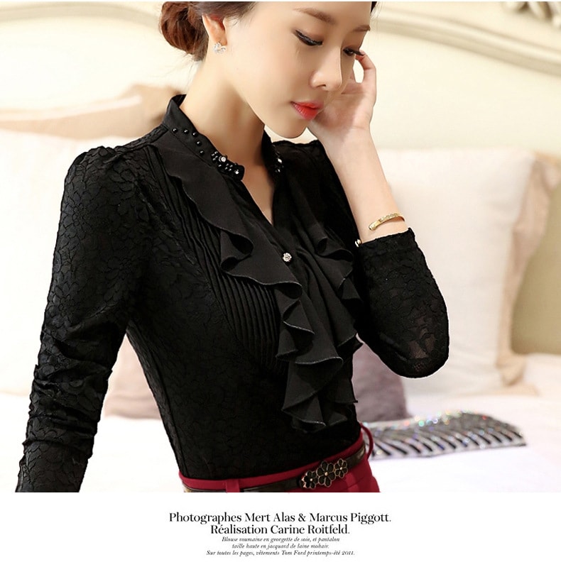 Premium V Neck Blouse Import BL3076 Black