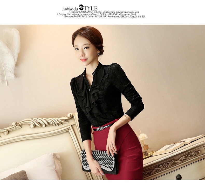 Premium V Neck Blouse Import BL3076 Black