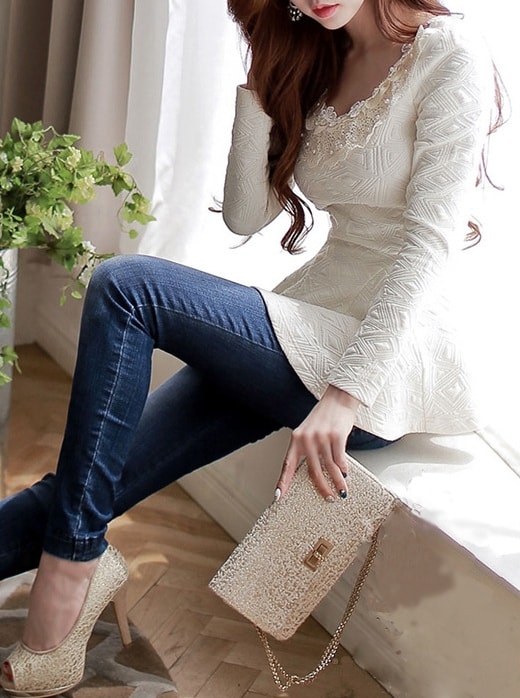 korea Premium Blouse Import BL3077 Ivory