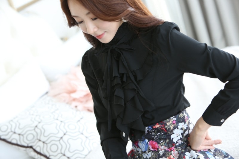 Kemeja Chiffon Korea Import BL3084 Black