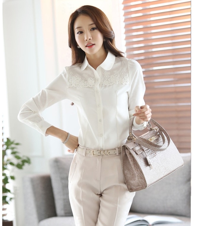 Kemeja Chiffon Import Korea BL3087 White