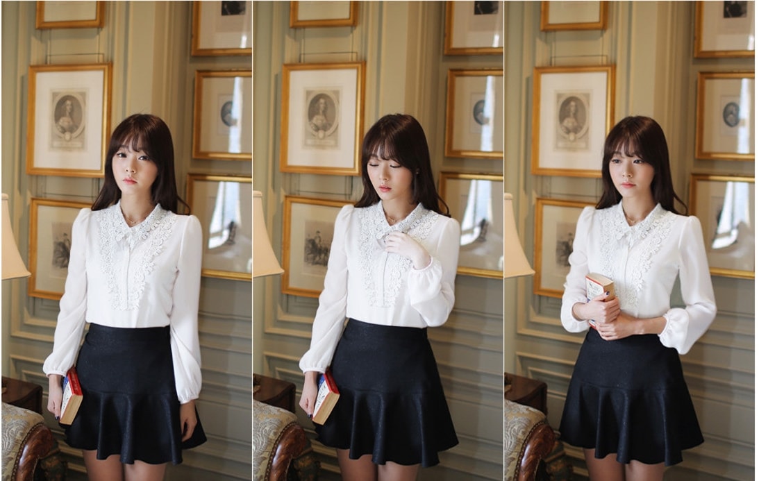 V Neck Blouse korea Import BL3089 White