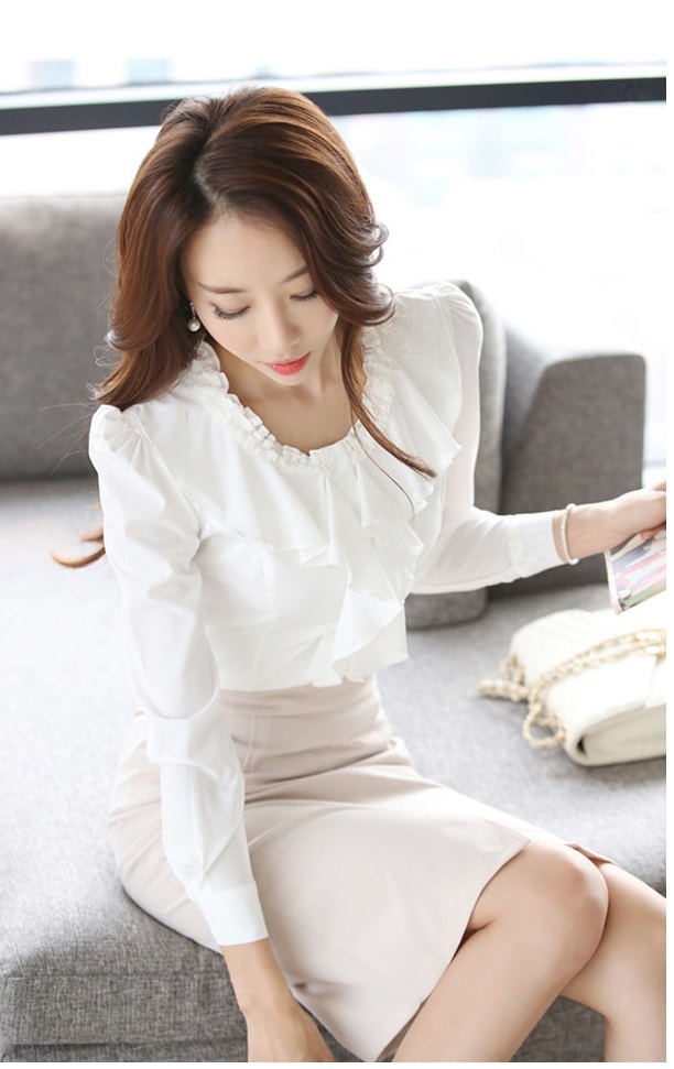 Kemeja Wanita Import BL3095 White