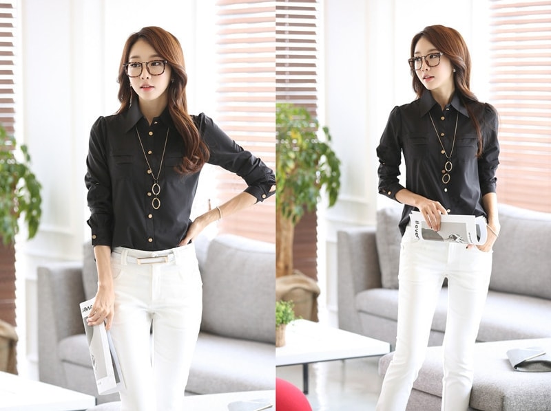 Casual Korea Chiffon Shirt BL3102 Black