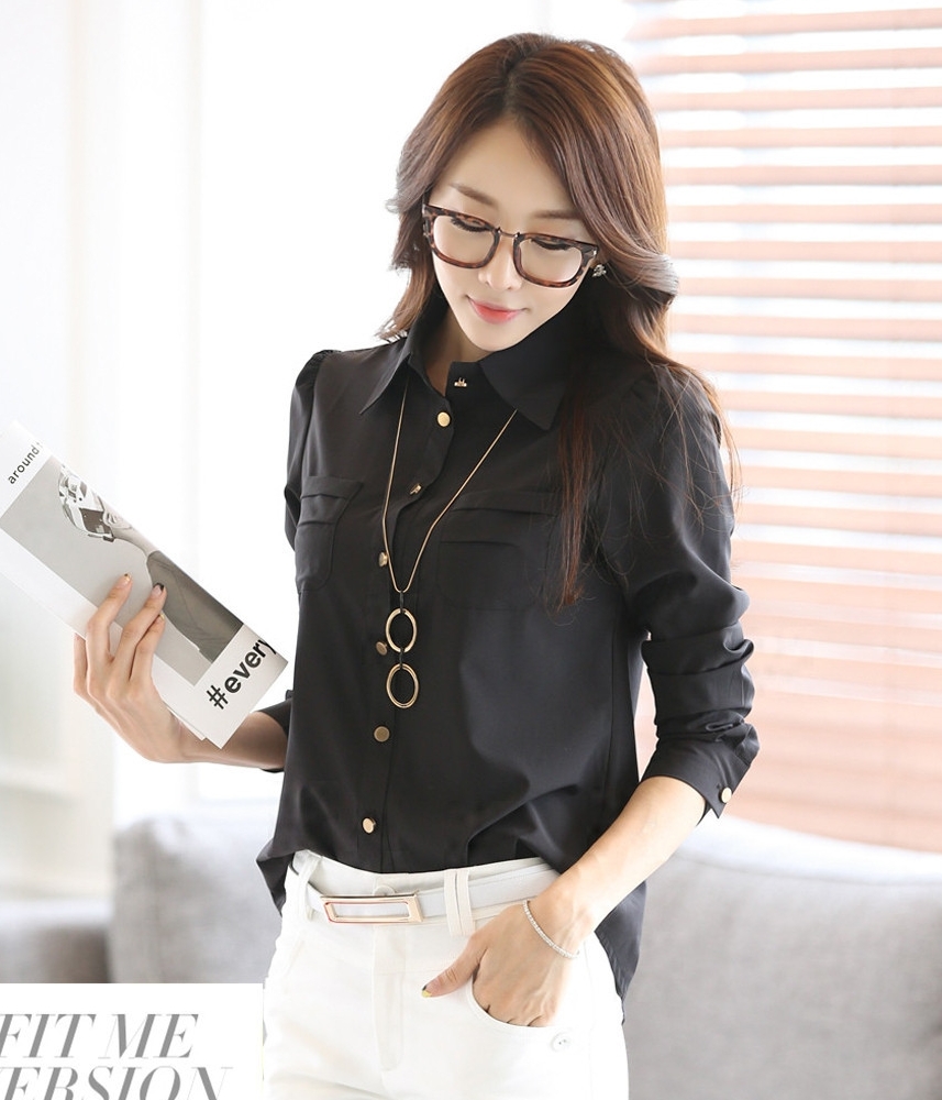 Casual Korea Chiffon Shirt BL3102 Black