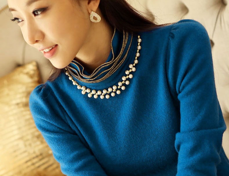 Pearl Collar Blouse Import BL3109 Blue