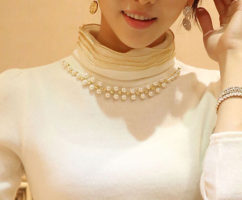 Pearl Collar Blouse Import BL3110 White