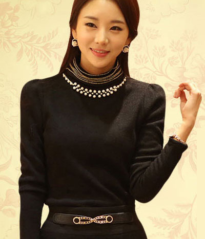 Pearl Collar Blouse Import BL3111 Black