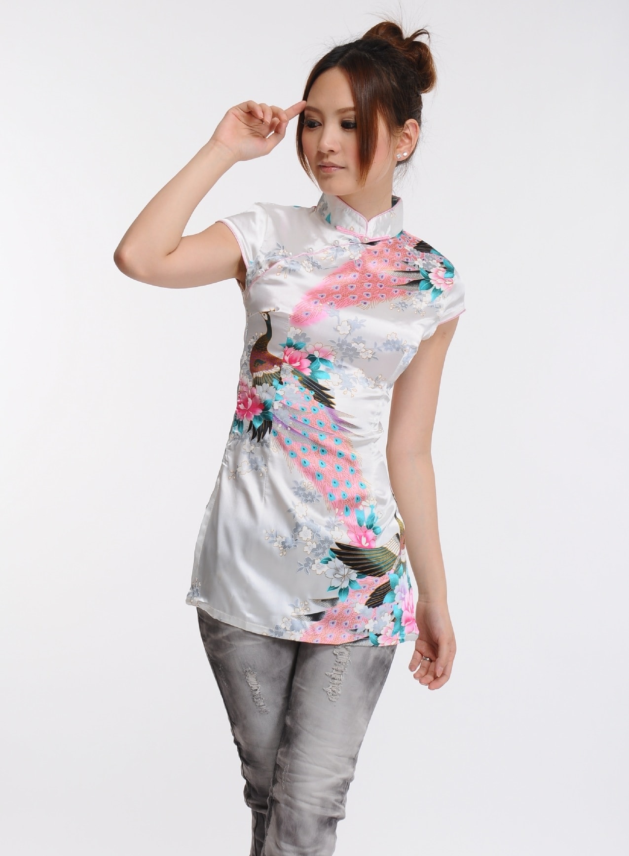 Ethnic QiPao Blouse Import BL3116 Silver