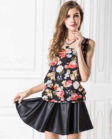 Flower Chiffon Blouse Import BL3123 Black