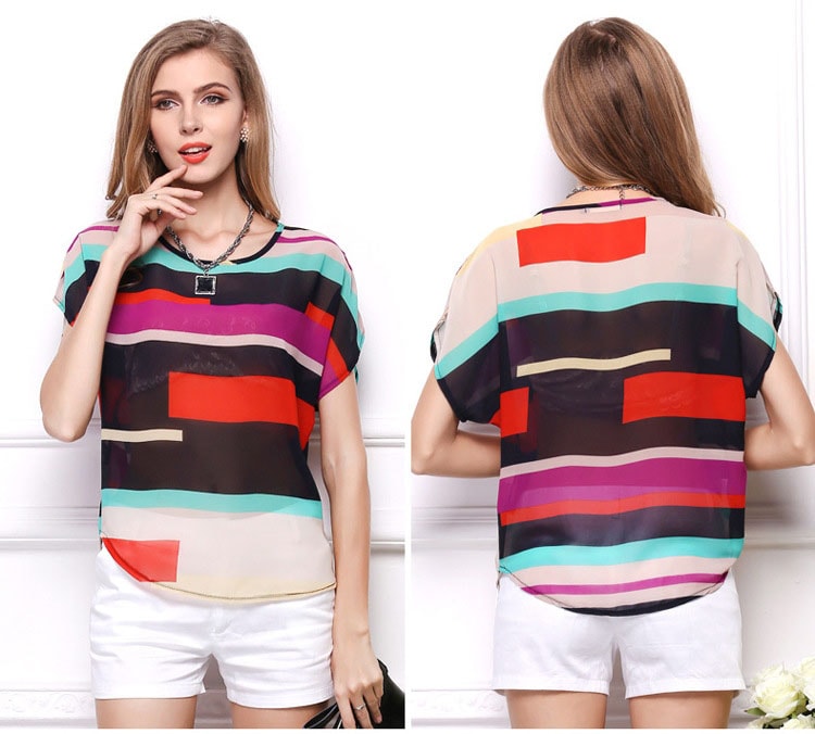 Stripe Chiffon Blouse Import BL3124 Rainbow