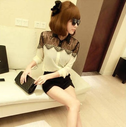 Chiffon Lace Blouse Import BL3126 White