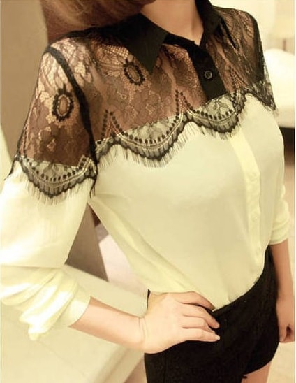 Chiffon Lace Blouse Import BL3126 White