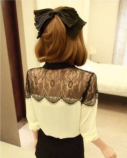 Chiffon Lace Blouse Import BL3126 White