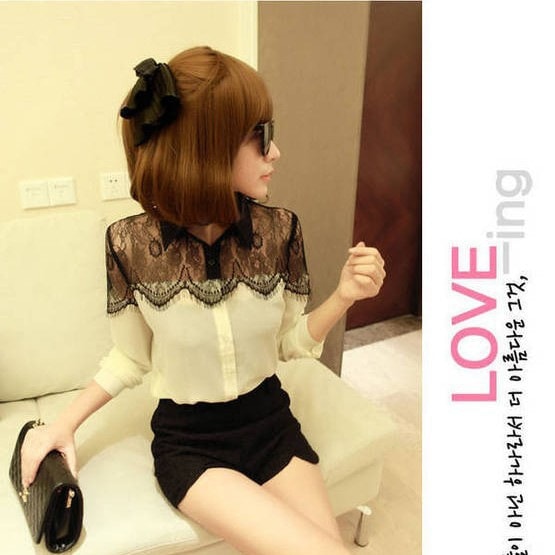 Chiffon Lace Blouse Import BL3126 White