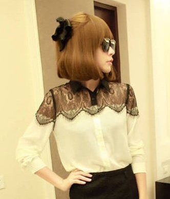 Chiffon Lace Blouse Import BL3126 White