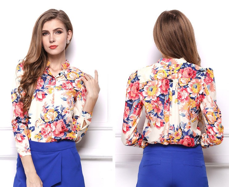 Floral Chiffon Shirt BL3132 Beige