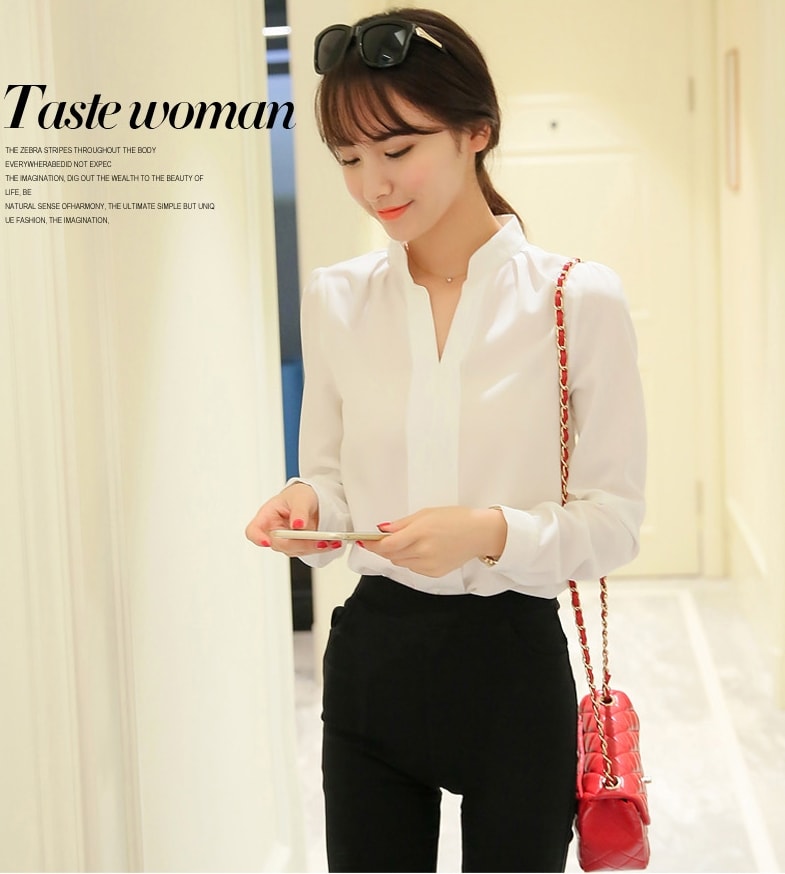 Kemeja Minimalis V-Neck Import BL3140 White