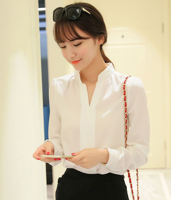 Kemeja Minimalis V-Neck Import BL3140 White