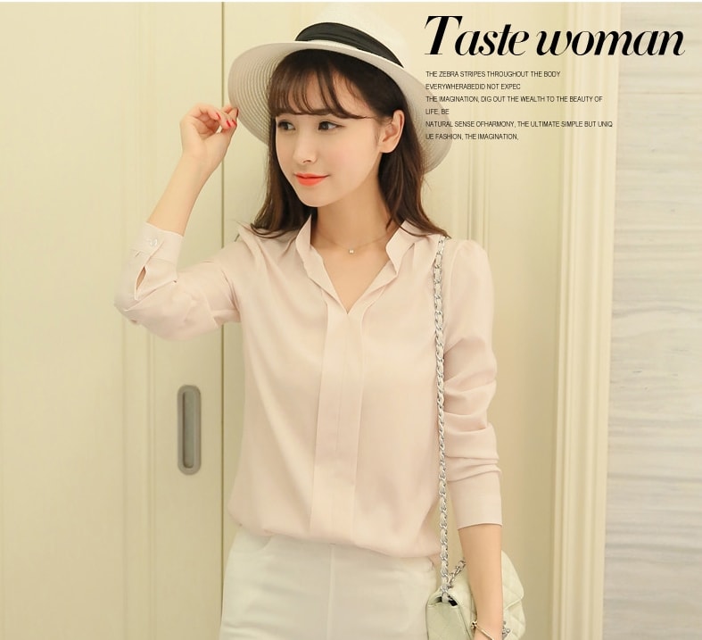 Kemeja Minimalis V-Neck BL3141 Pink