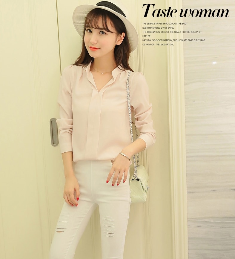 Kemeja Minimalis V-Neck BL3141 Pink