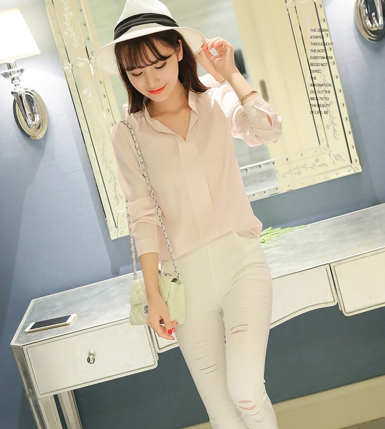 Kemeja Minimalis V-Neck BL3141 Pink