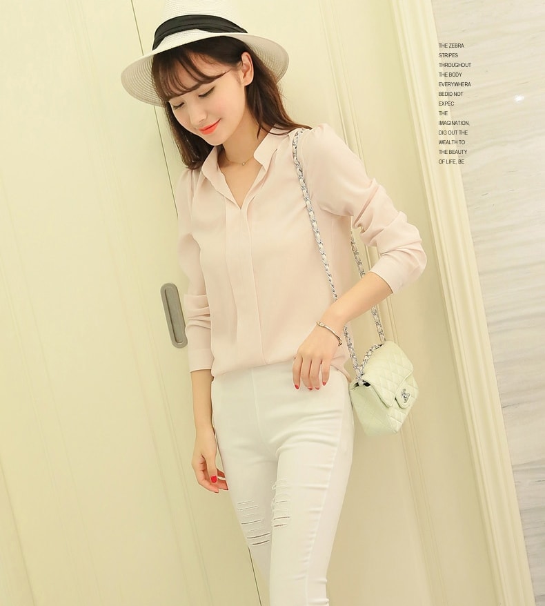 Kemeja Minimalis V-Neck BL3141 Pink