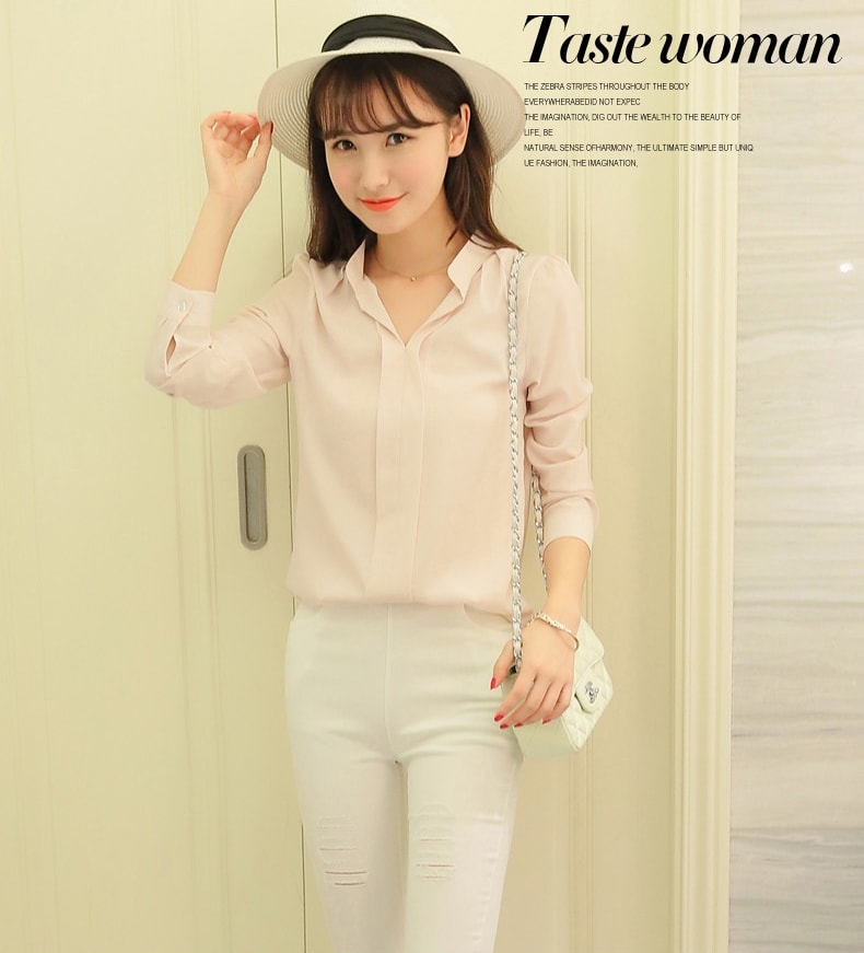 Kemeja Minimalis V-Neck BL3141 Pink