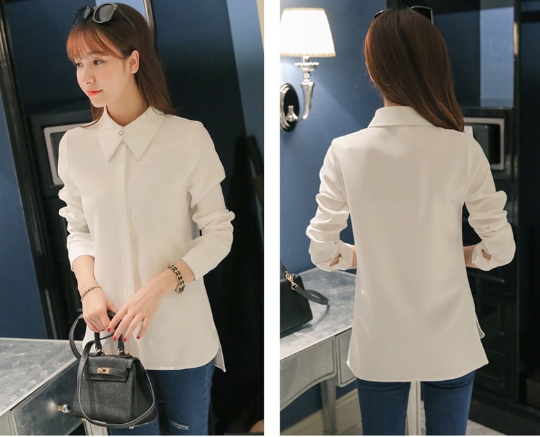 Kemeja Casual Chiffon Import BL3142 White