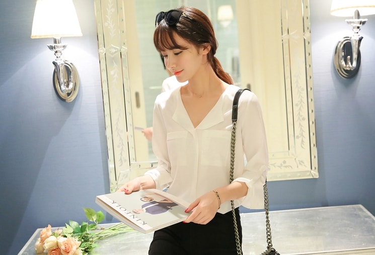 Kemeja Casual Chiffon Import BL3144 White