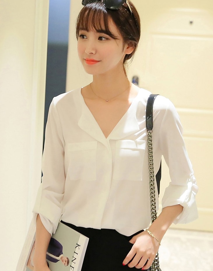 Kemeja Casual Chiffon Import BL3144 White