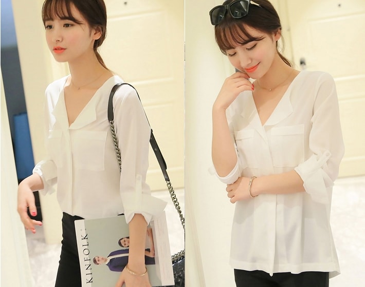 Kemeja Casual Chiffon Import BL3144 White