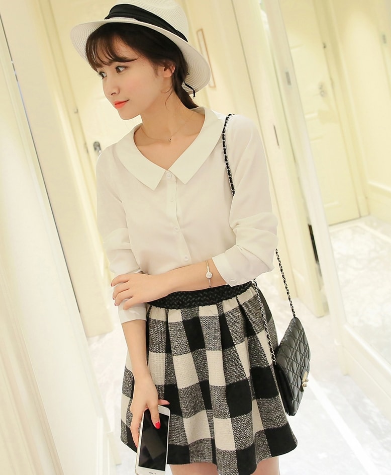 Kemeja Casual Chiffon Import BL3145 White