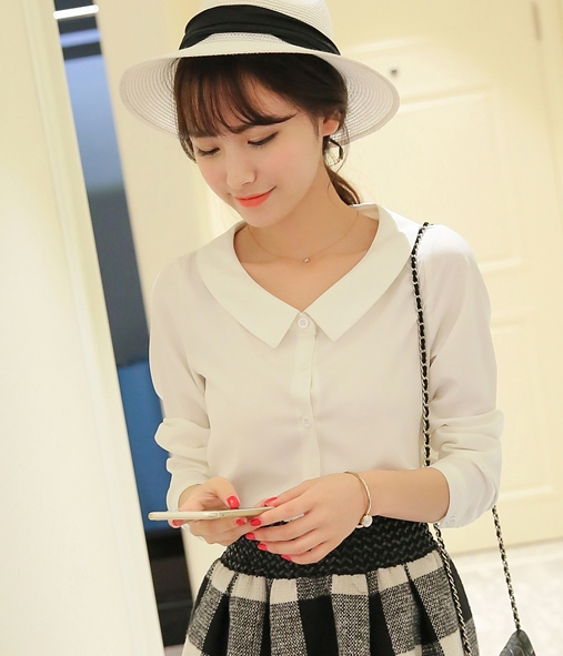 Kemeja Casual Chiffon Import BL3145 White