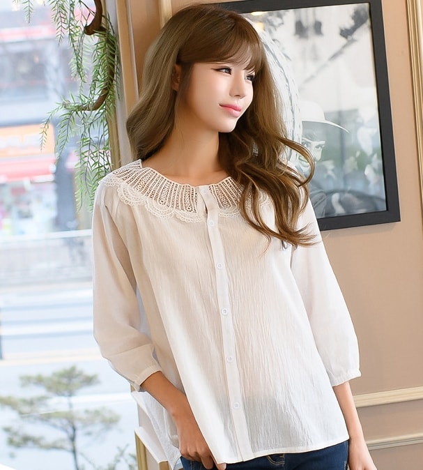 High Quality Casual Blouse Import BL3148 White