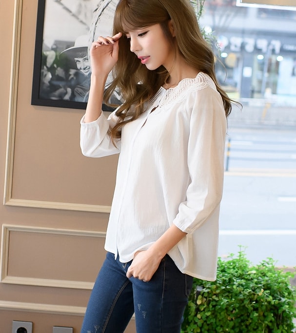 High Quality Casual Blouse Import BL3148 White