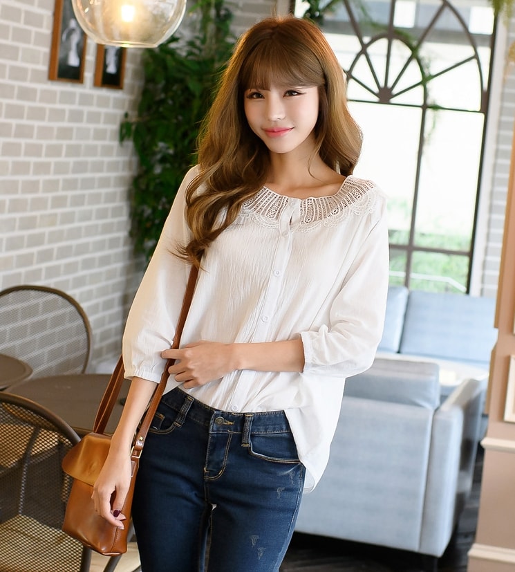 High Quality Casual Blouse Import BL3148 White