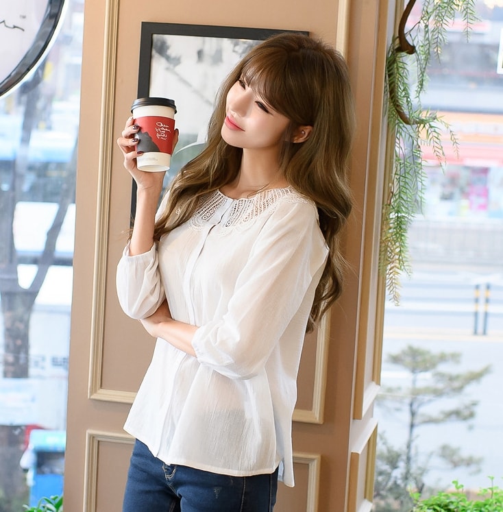 High Quality Casual Blouse Import BL3148 White