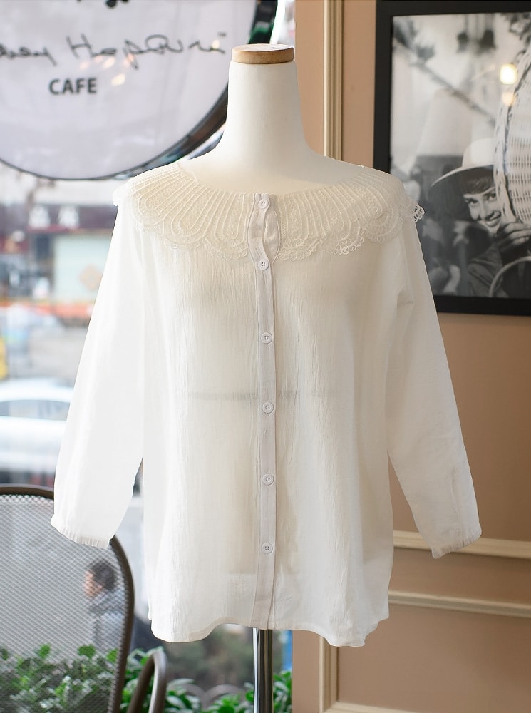 High Quality Casual Blouse Import BL3148 White