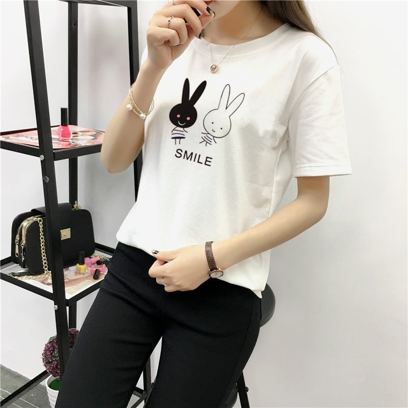 Casual Korean Bunny Lycra T-Shirt BL3154 White