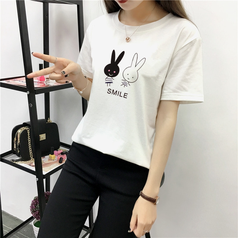 Casual Korean Bunny Lycra T Shirt BL3154 White Tamochi 