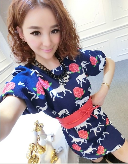 Dress DS3513 Blue + Belt