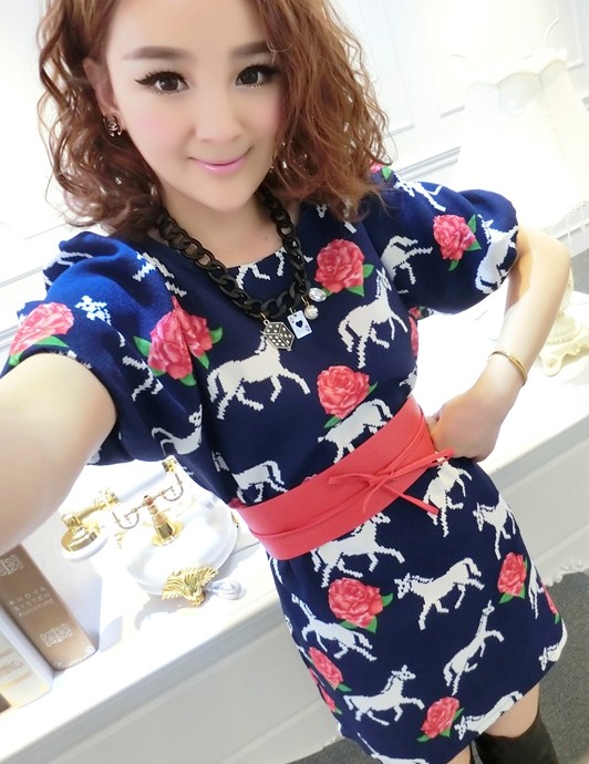 Dress DS3513 Blue + Belt